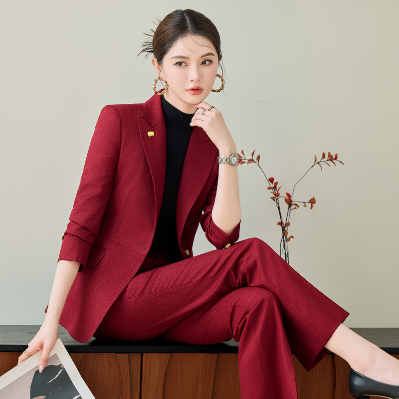 Women'S Red Formal Wear - レッドスーツセット 女性用 秋冬 高級感のある服装 エレガントなプロフェッショナルなビジネス服装 司会者用フォーマルウェア