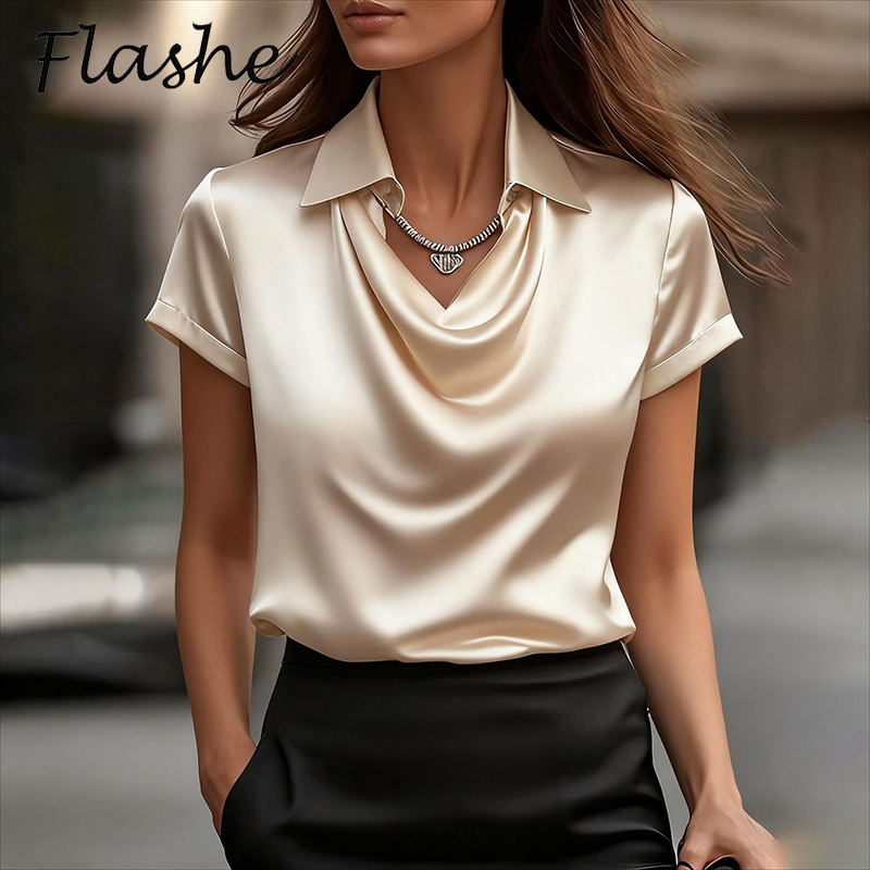 Silk Blouse - オールマッチサテンシャツ女性とブラウス女性ファッション半袖シャツ女性エレガントシルクシャツオフィスレディトップス