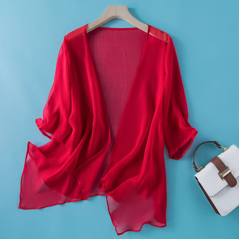 女性用日焼け止めカーディガン、100% 天然シルク、半袖クレ - Silk Blouse のレビューと価格