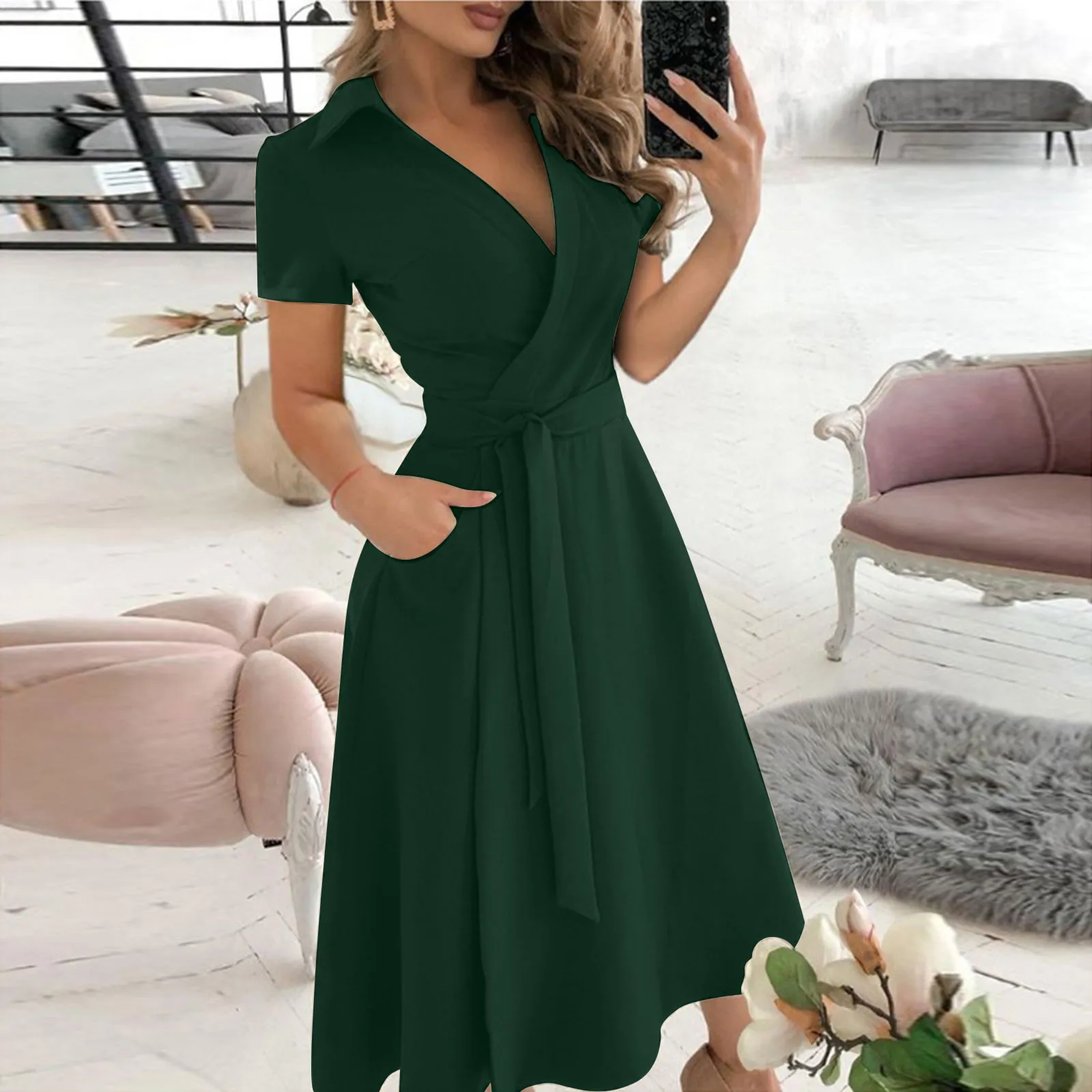 女性の長袖シャーリングオフィスドレス,Vネックのヒップドレス - Women'S Red Formal Wear のレビューと価格