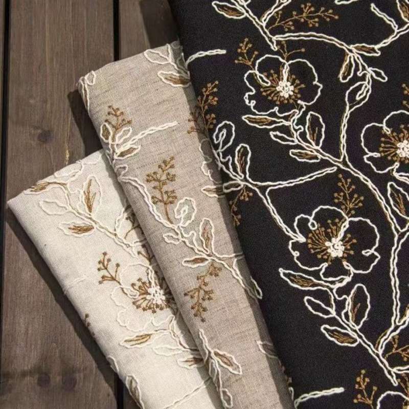 刺繍入りチュールレーストリム生地 リネンコットン ヴィンテー - Lace Dress のレビューと価格