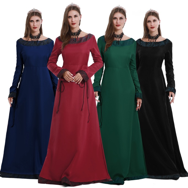 女性用、中世風ロングドレス、Vネック、長袖、レーストリム、床 - Lace Dress のレビューと価格