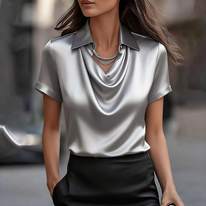 オールマッチサテンシャツ女性とブラウス女性ファッション半袖シ - Silk Blouse のレビューと価格