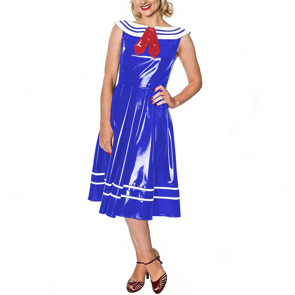 ヴィンテージセーラードレス 女性用 光沢のあるレザーPVC素 - Midi Dress のレビューと価格